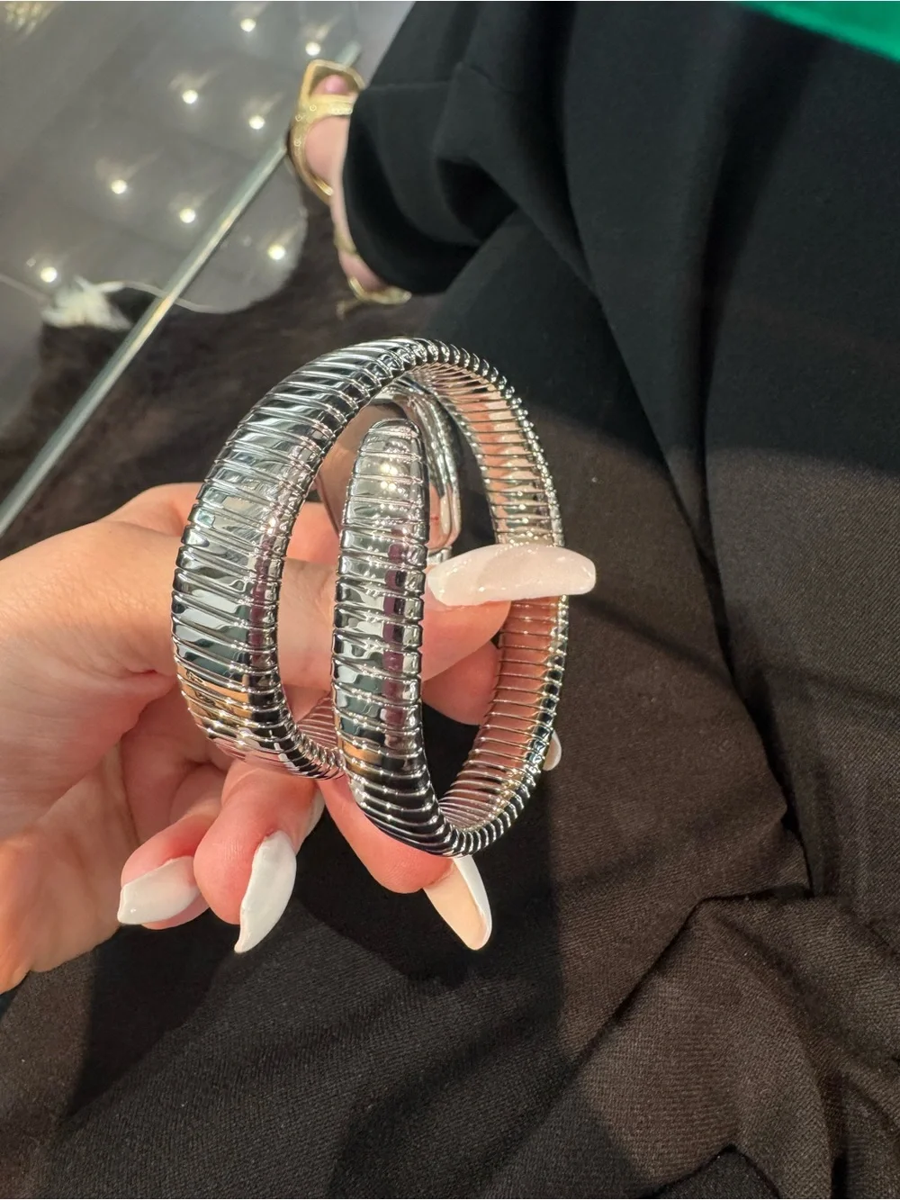 Colleen Lopez Silvertone Gemstone Dial Tubogas Coil Bracelet Watch